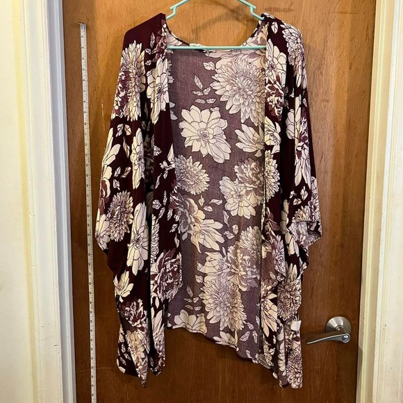 Size M - Audrey - Maroon and Cream Floral Wrap - Picture 1 of 6